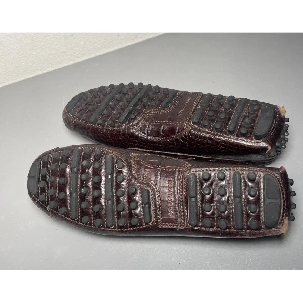 COLE HAAN GUNNISON BROWN CROC EMBOSSED LEATHER DRIVING MOCCASINS MEN'S 11.5D